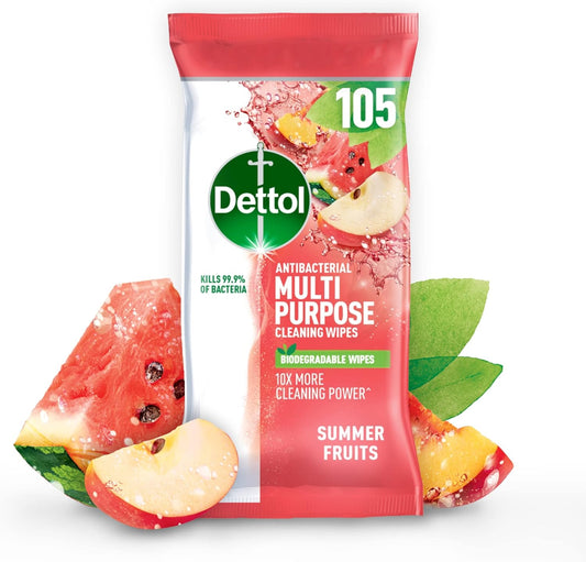 Dettol antibacterial cleaning wipes with summer fruits scent, pack of 105