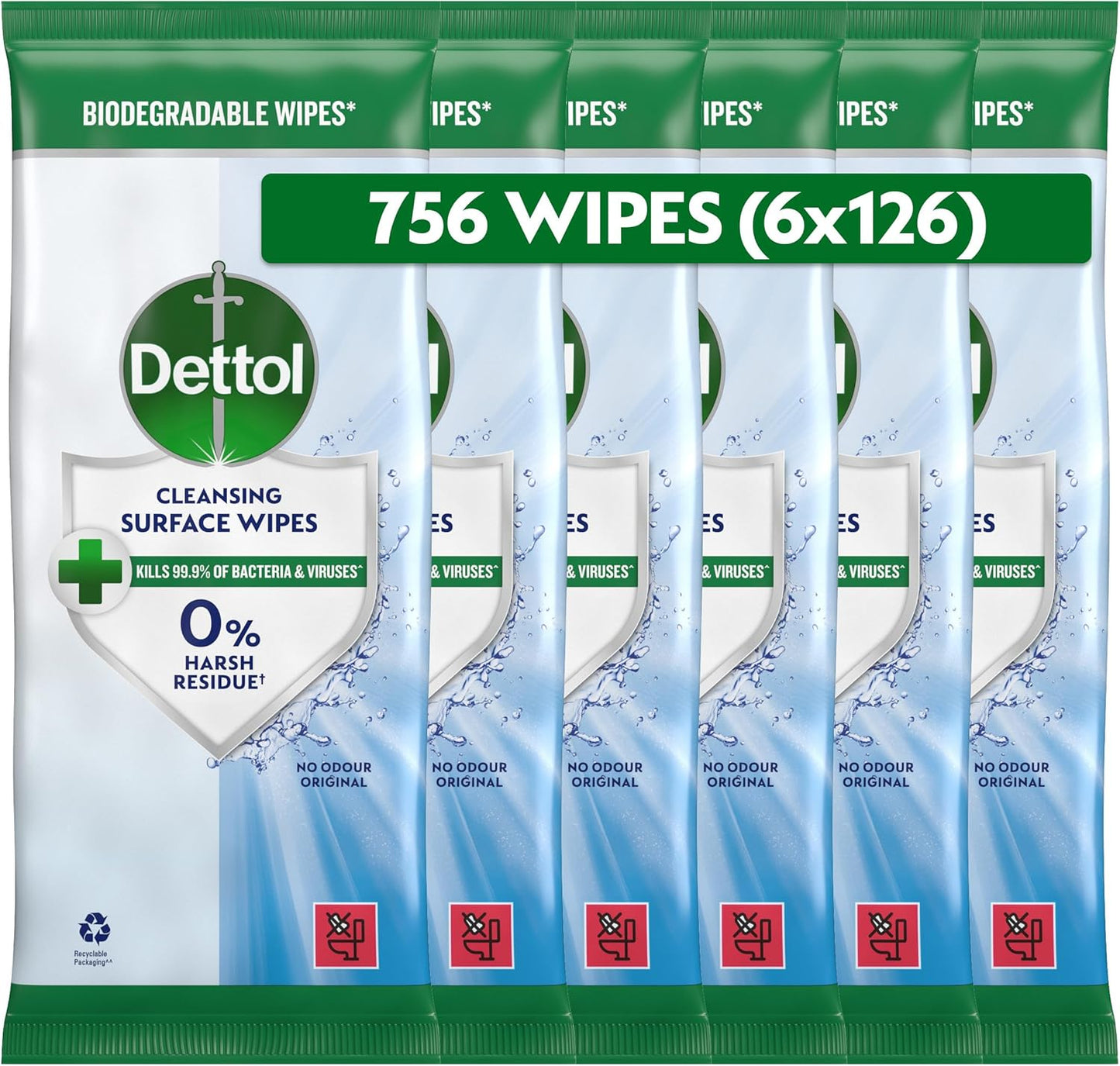 Dettol Antibacterial Surface Wipes Fragrance-Free 756 Count