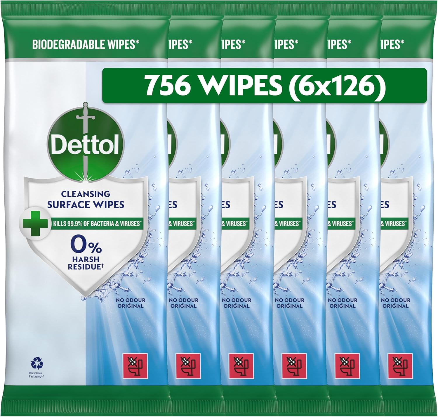 Dettol Antibacterial Surface Wipes Fragrance-Free 756 Count