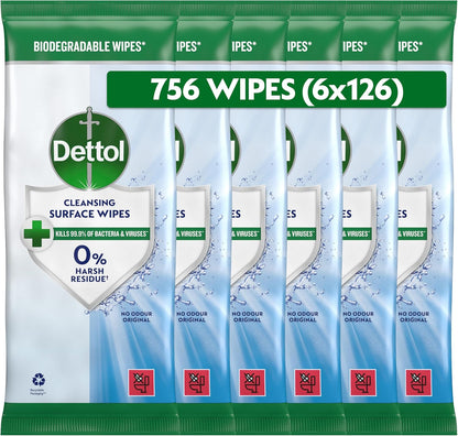 Dettol Antibacterial Surface Wipes Fragrance-Free 756 Count