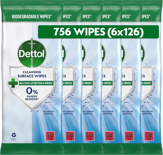 Dettol Antibacterial Surface Wipes Fragrance-Free 756 Count