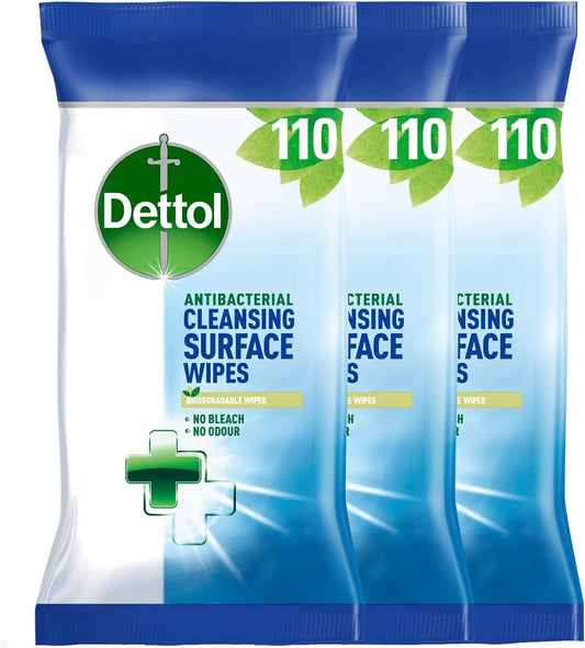 Dettol Antibacterial Surface Cleaning Wipes - 3 Packs of 110 Wipes