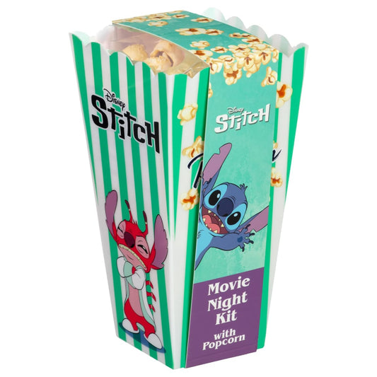 Disney Stitch Movie Night Kit with popcorn holder and snacks