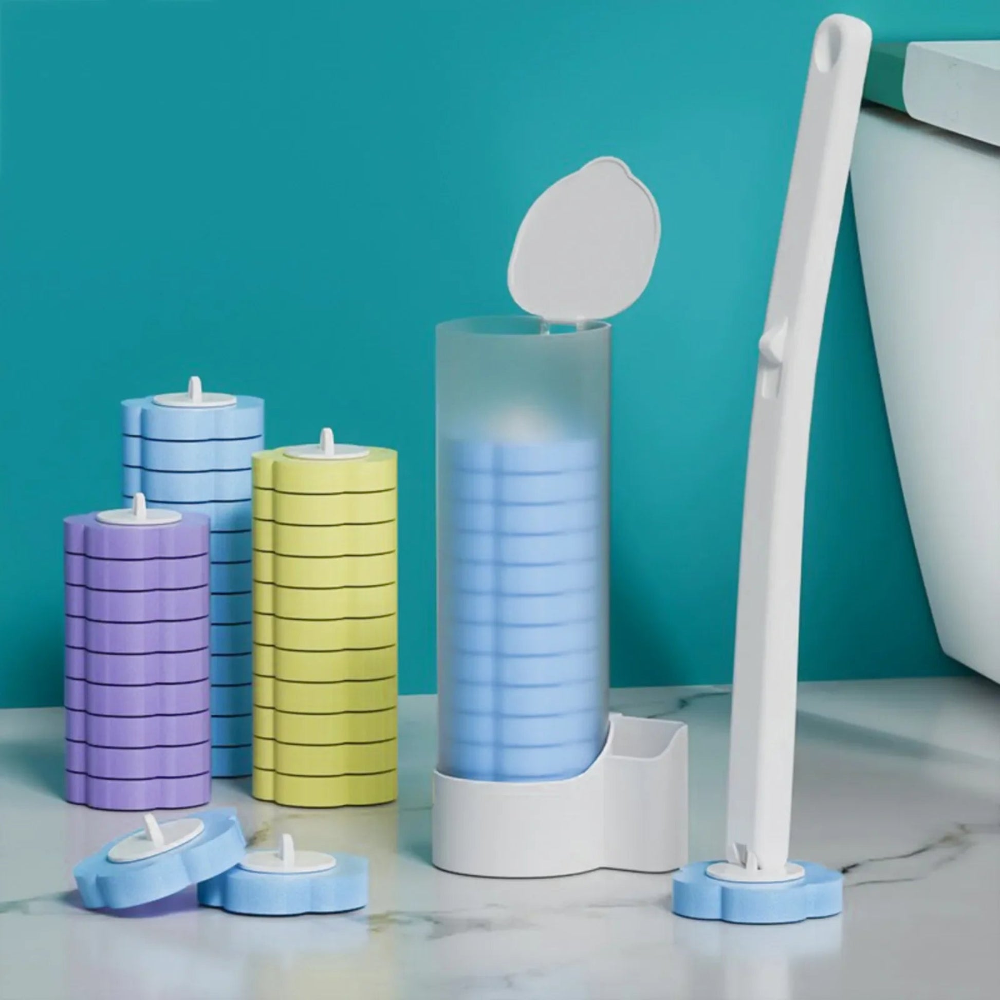 Disposable Toilet Brush Set with Long Handle 18 or 36 Pieces