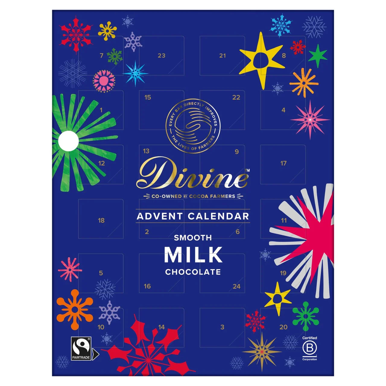 Divine Milk Chocolate Advent Calendar with Fairtrade cocoa and creamy milk chocolate treats