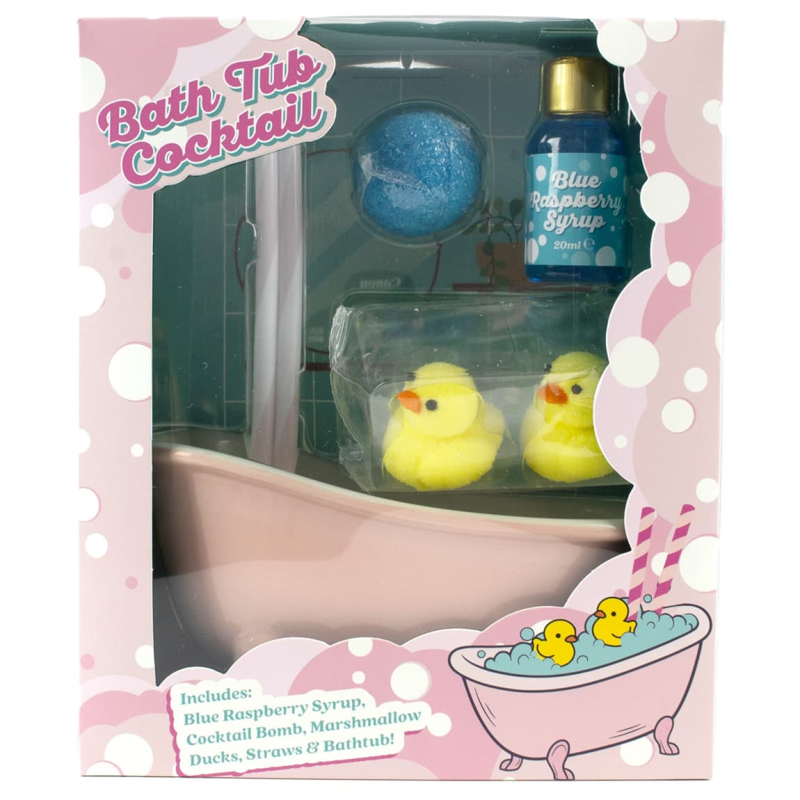 DIY festive cocktail kit with ceramic bathtub and marshmallow ducks