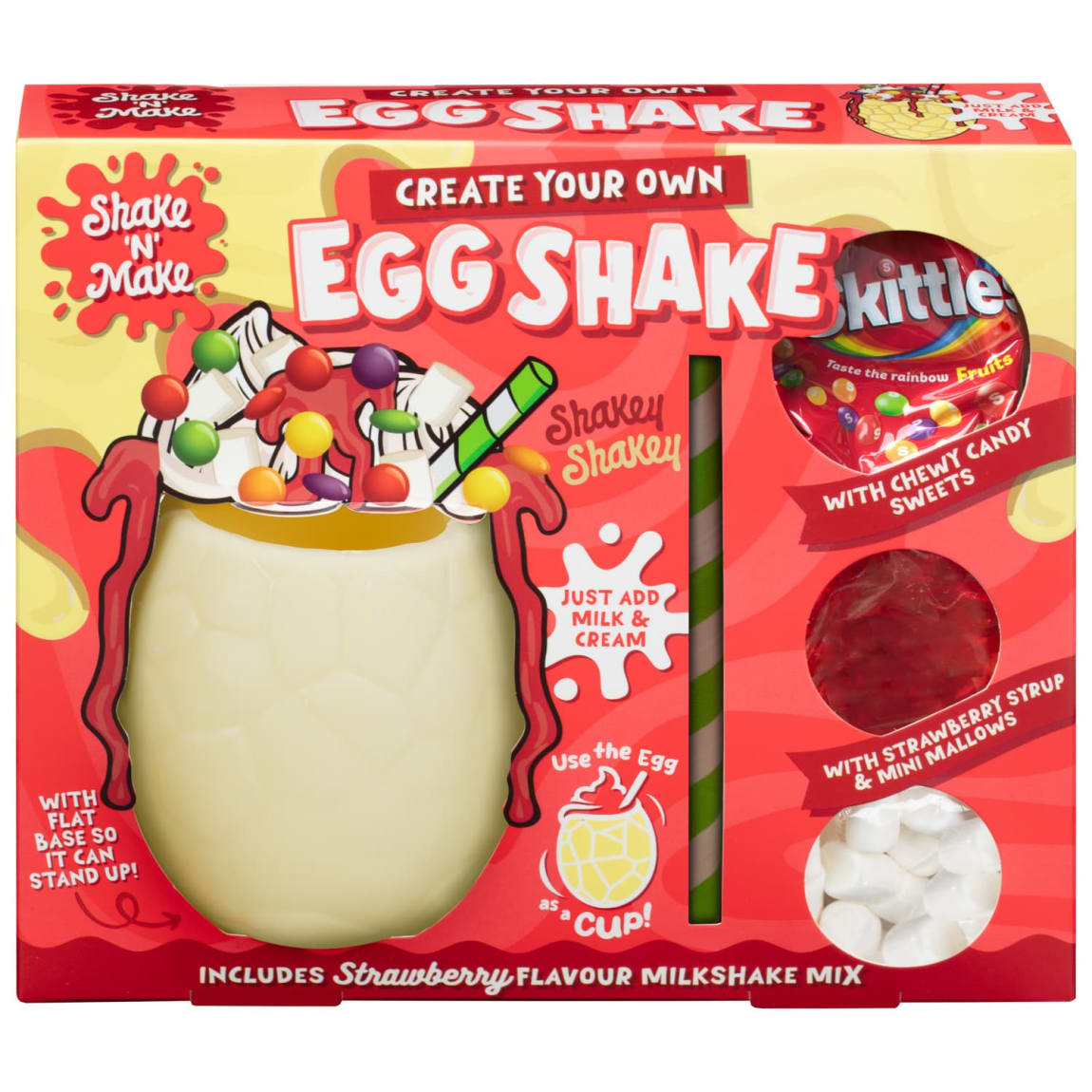 Create Your Own Easter Egg Shake 126g with chocolate, milkshake mix, marshmallows, syrup, and candies