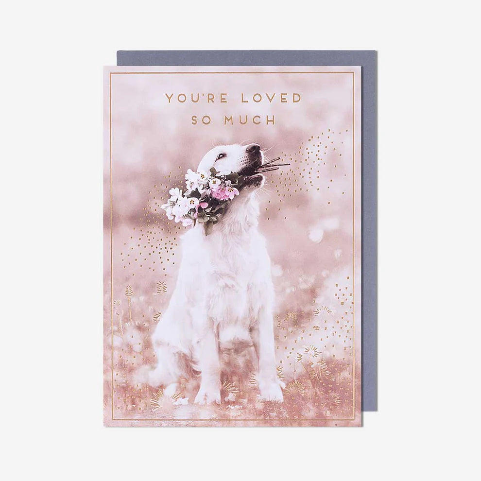 Dog themed greeting cards with floral decorative artwork