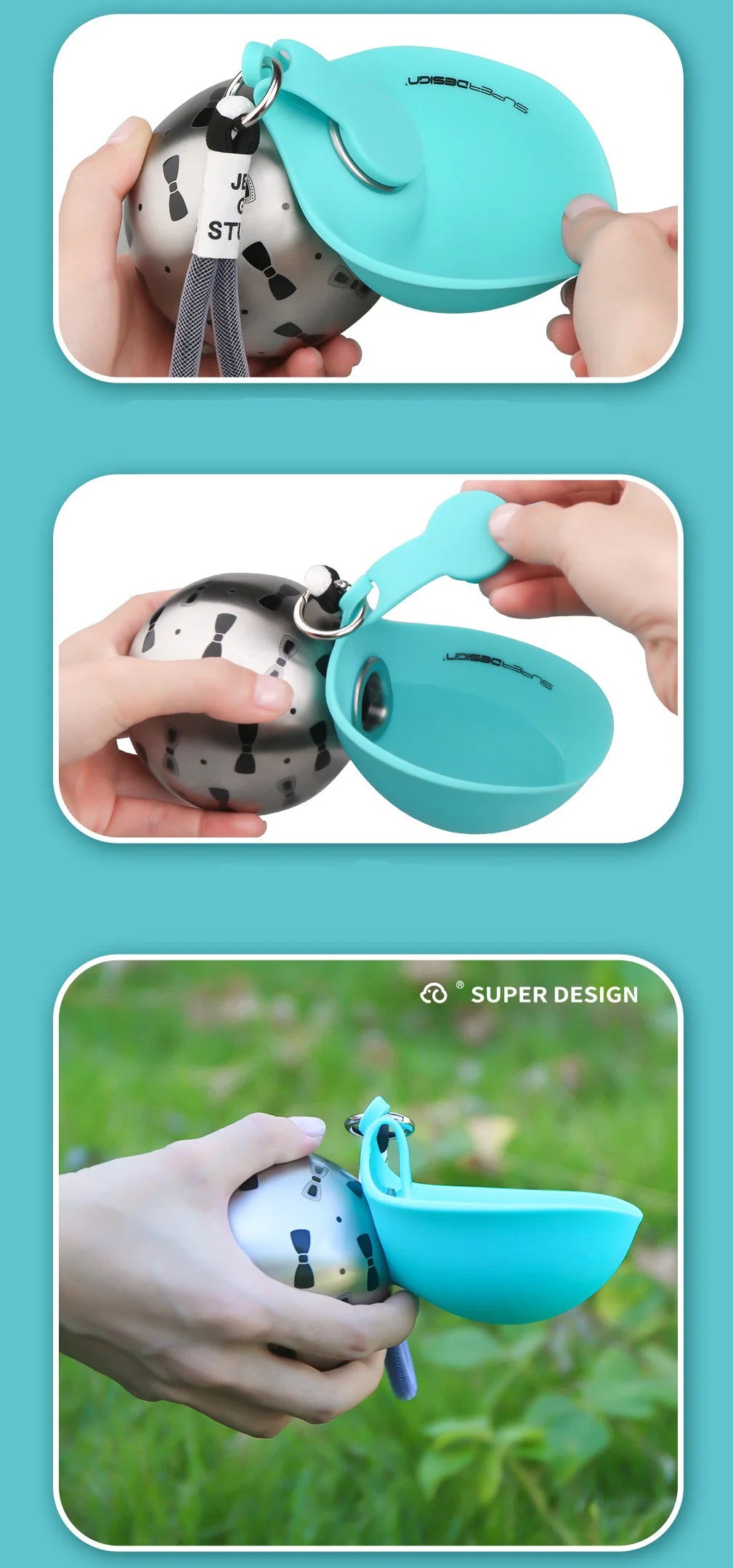 Easy use dog water bottle with bowl attachment