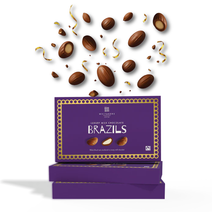 Double-coated whole Brazil nuts in smooth milk chocolate