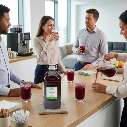 Refreshing blackcurrant cordial concentrate for schools and workplaces