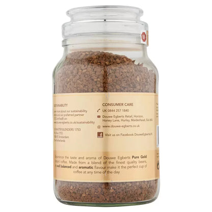 A cup of freshly brewed Douwe Egberts Pure Gold Instant Coffee made from 400g granules
