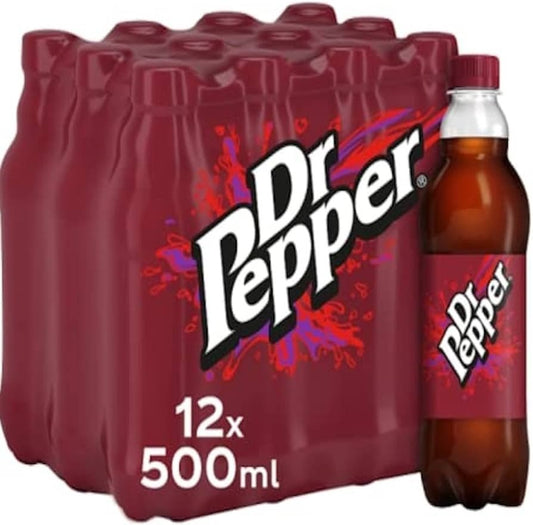 Dr Pepper 12 pack of 500ml sparkling fruit flavour soft drinks