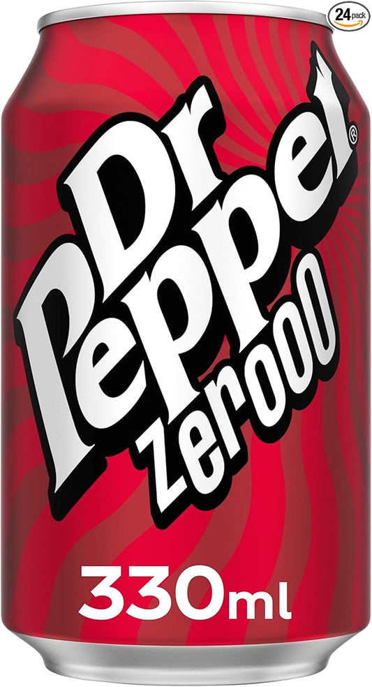 Multipack of Dr Pepper Zero sugar-free soft drink cans, ideal for fridge stocking