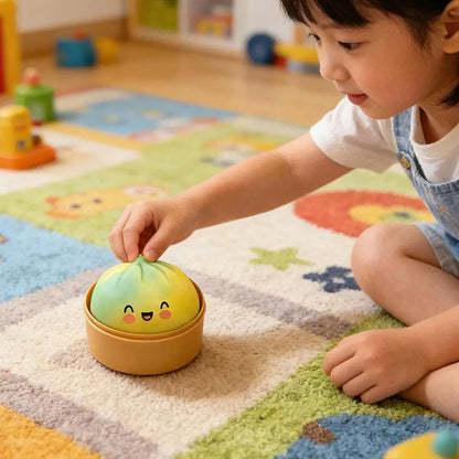 Golden dumpling bun toy shimmer effect steamer cage stress ball
