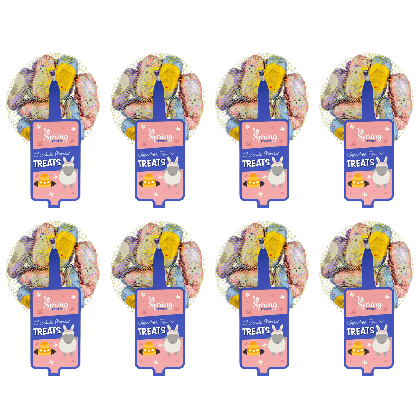 Nets filled with chocolate eggs and Easter figures