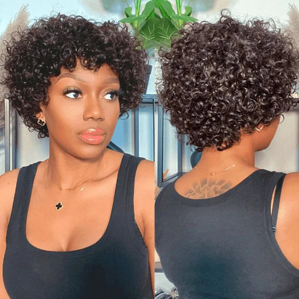 Natural textured pixie cut wig for quick styling
