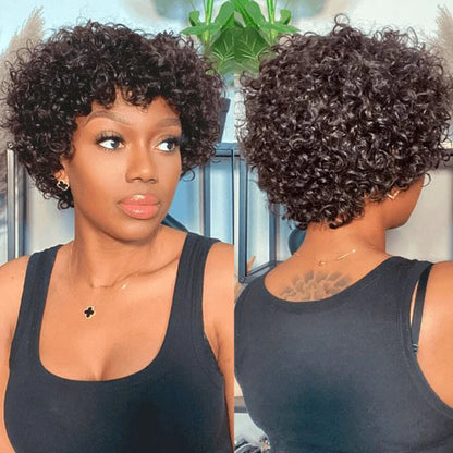 Natural textured pixie cut wig for quick styling