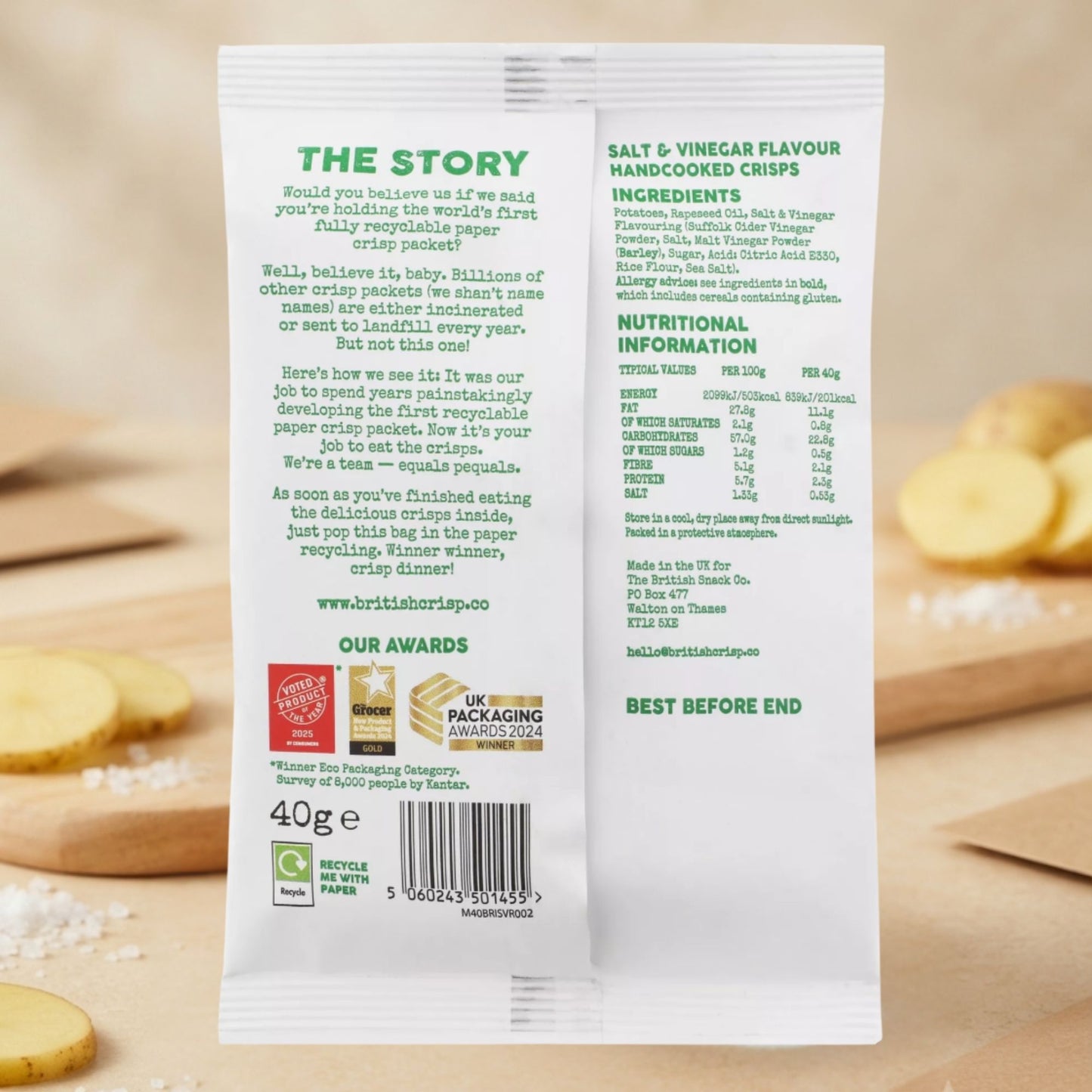Tangy potato crisps with classic seasoning