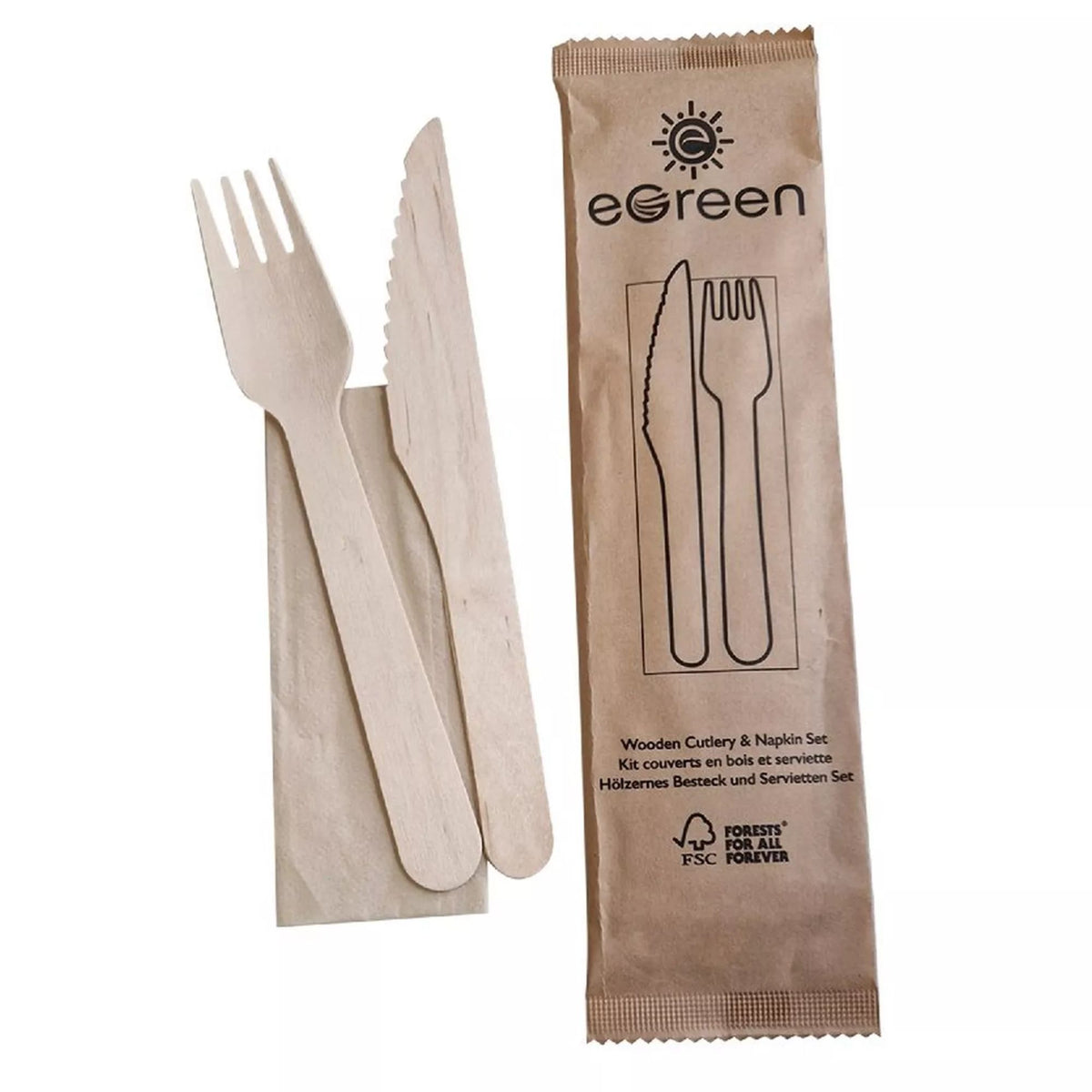 eGreen 3-in-1 Uncoated Fork Knife Napkin Kit 250 Pack