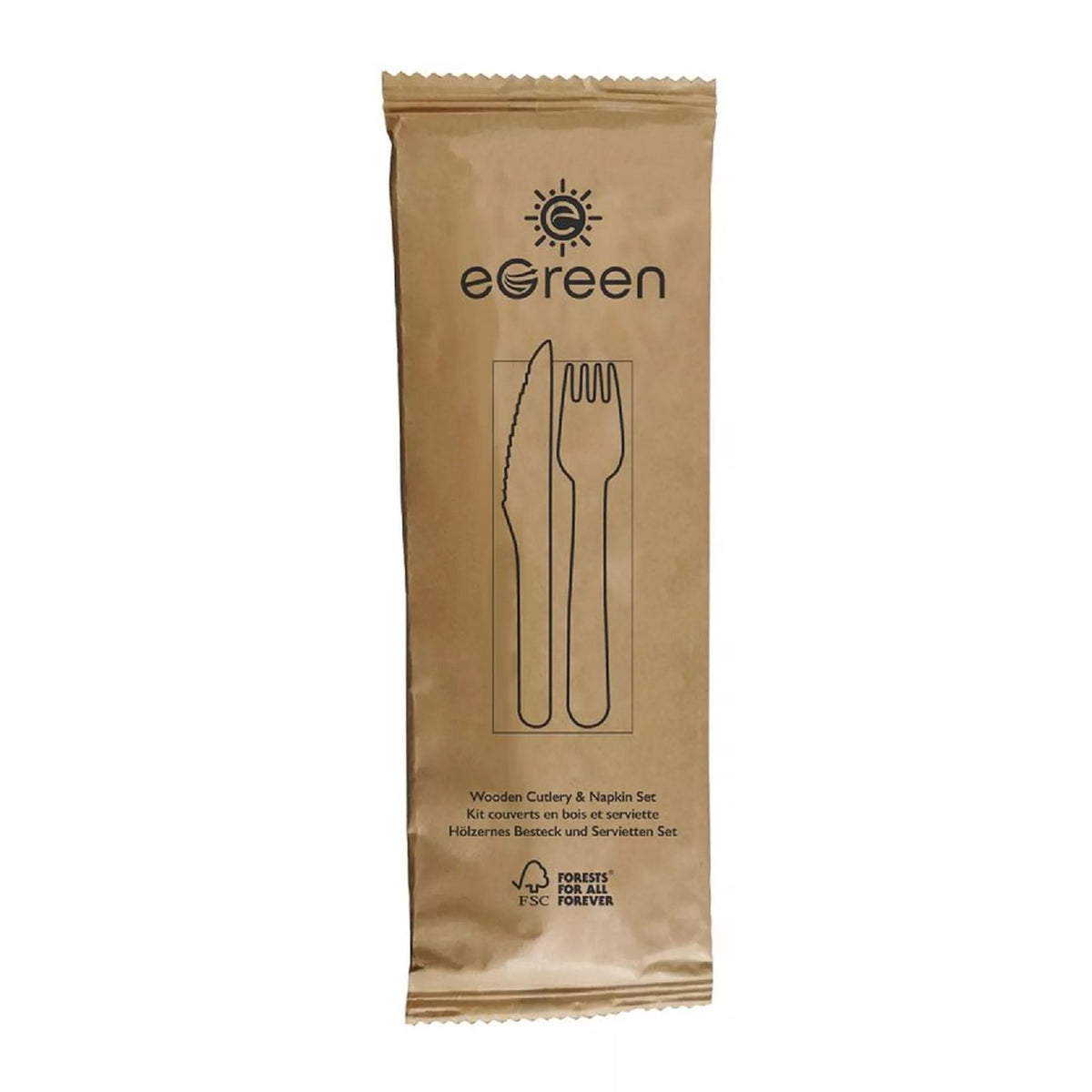 eGreen uncoated cutlery set for takeaway meals
