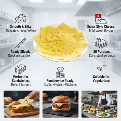 Swiss style Emmental cheese slices
