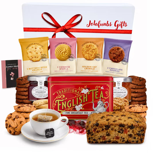 English breakfast tea gift set with jam and fruit cake
