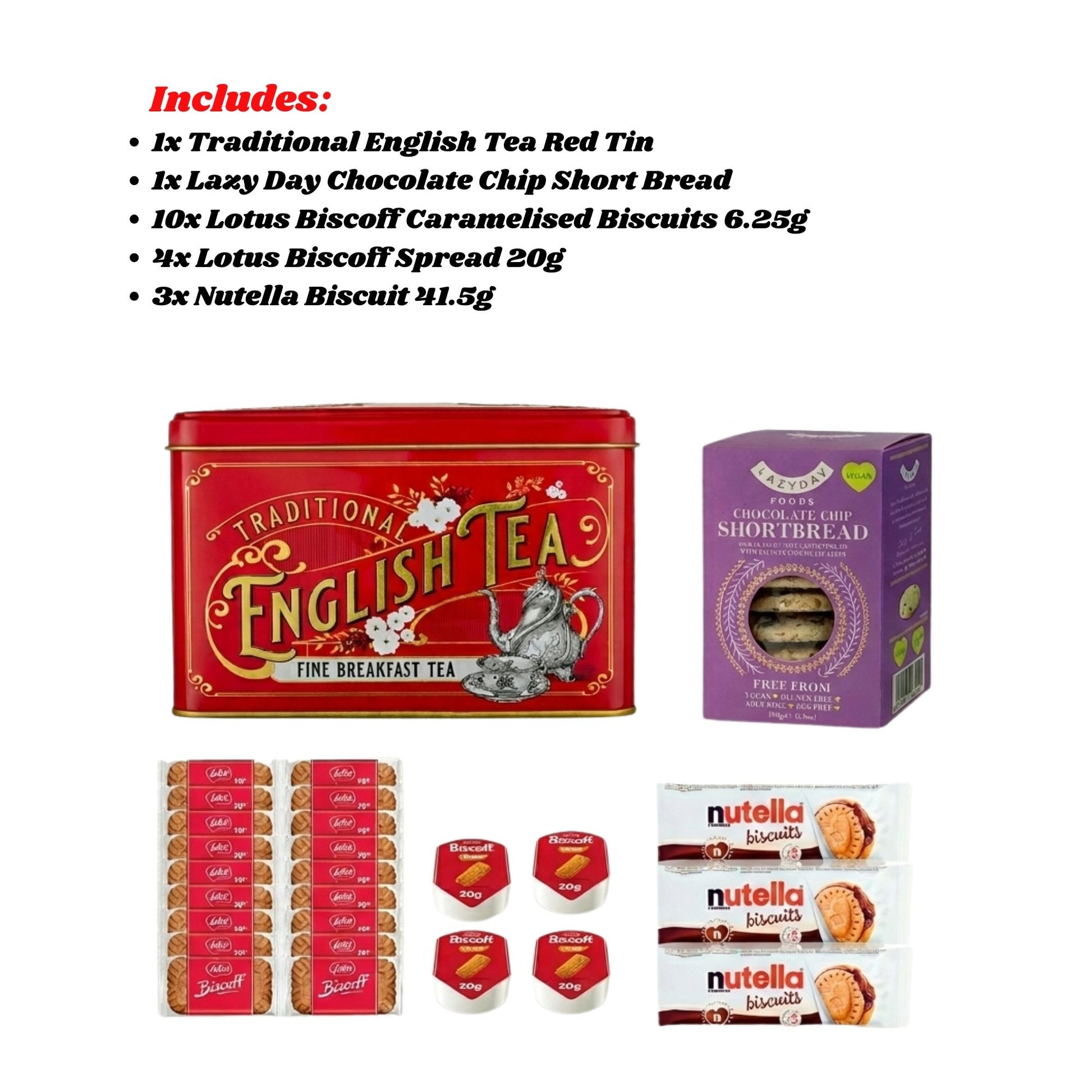 Luxury English tea gift hamper with biscuits and chocolate