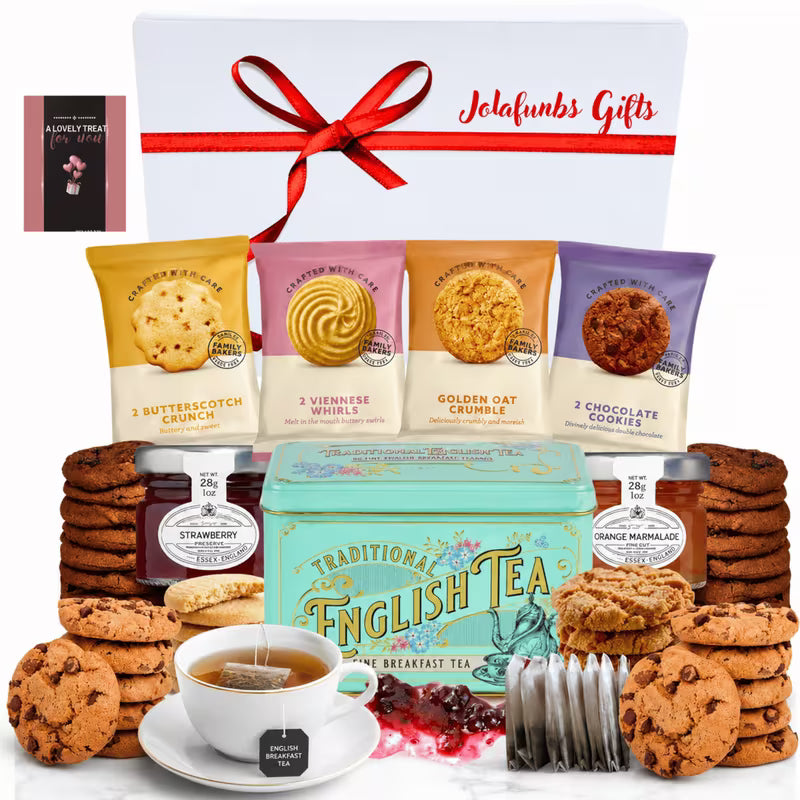 English breakfast tea gift set with luxury biscuits and jam