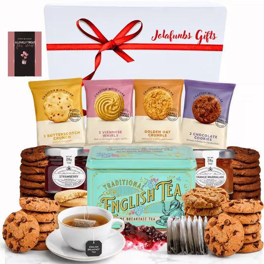 English breakfast tea gift set with luxury biscuits and jam