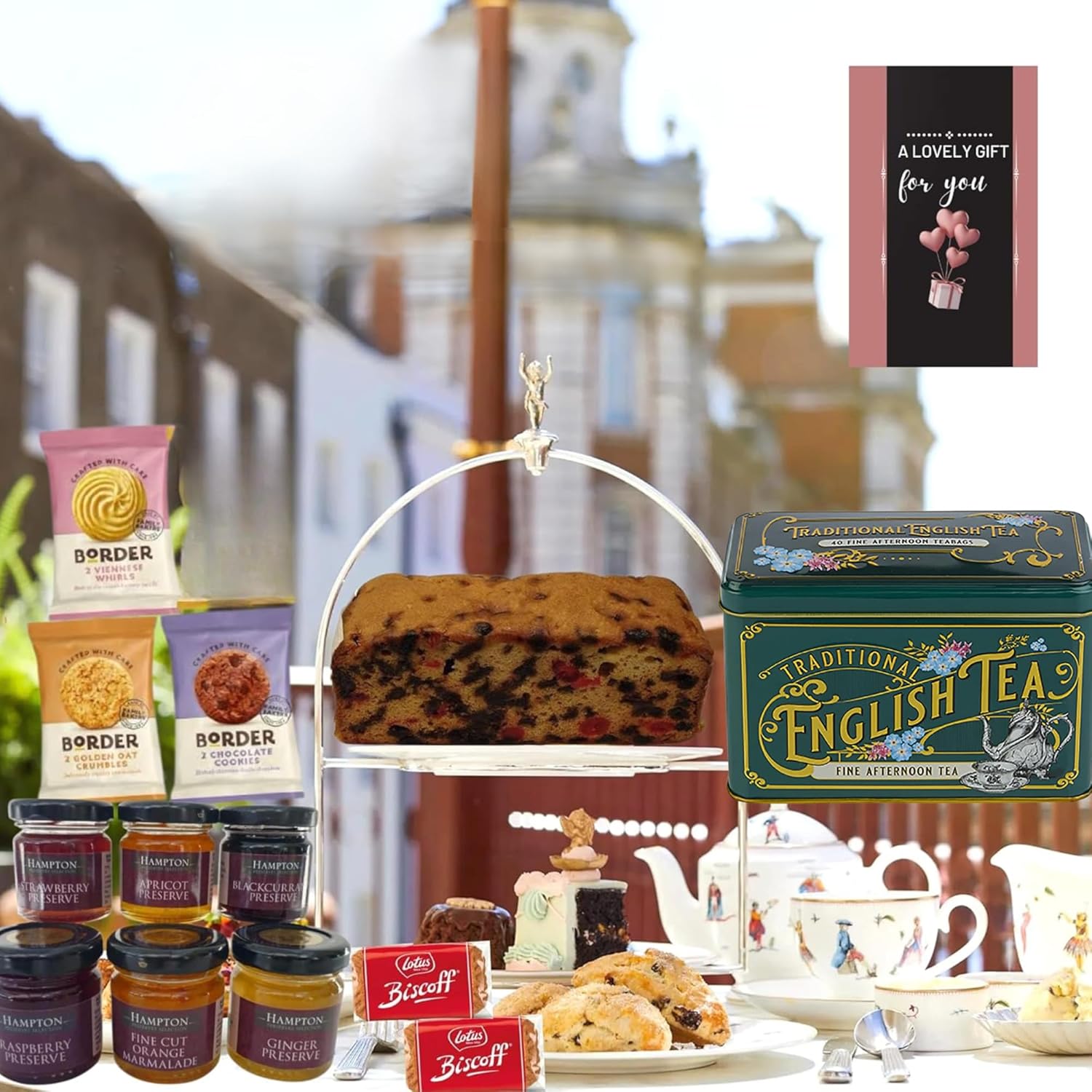 Traditional English tea and biscuit hamper for gifting