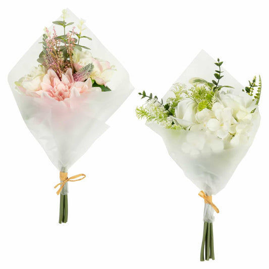 Everlasting floral bouquet in plastic wrap for gifting