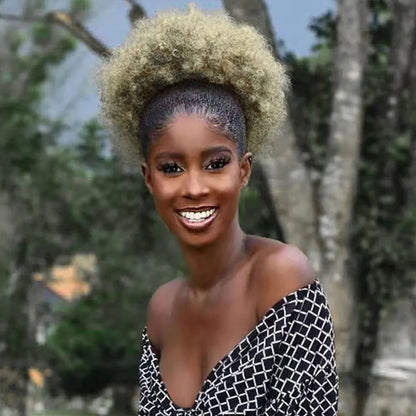 Short kinky curly puff ponytail extension