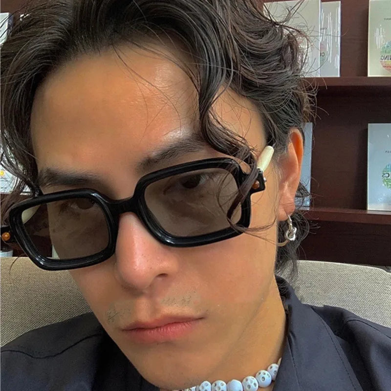 Gray pink gradient rectangle sunglasses vintage fashion eyewear