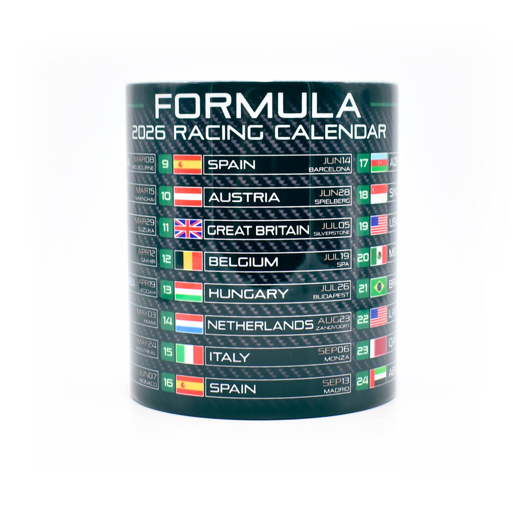 F1 2026 Season Mug Featuring All Race Dates and Venues