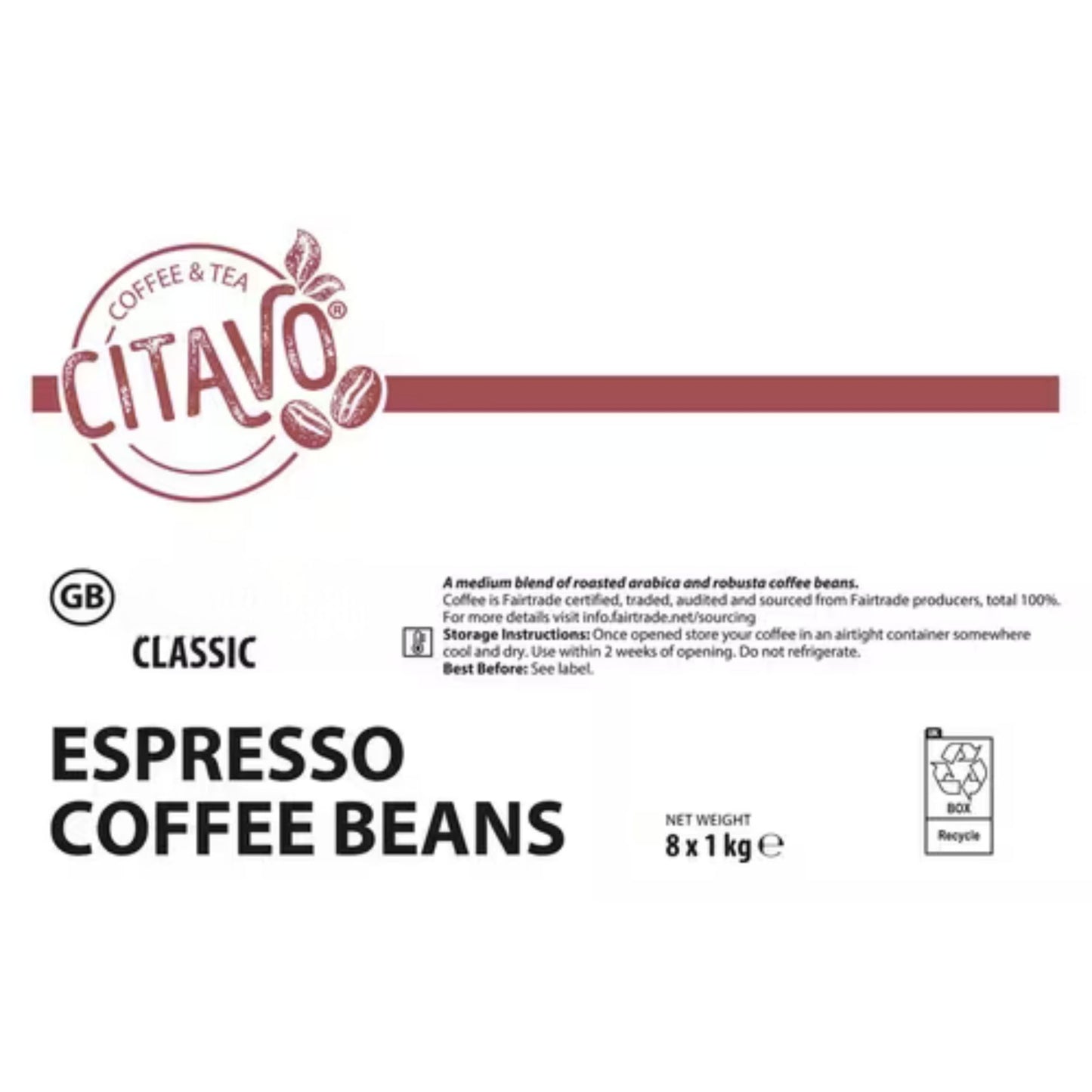 Fairtrade Arabica Robusta espresso coffee blend beans