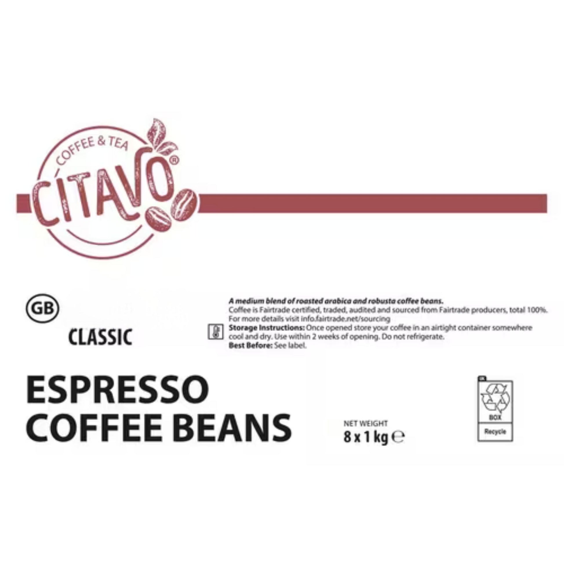 Fairtrade Arabica Robusta espresso coffee blend beans