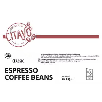 Fairtrade Arabica Robusta espresso coffee blend beans
