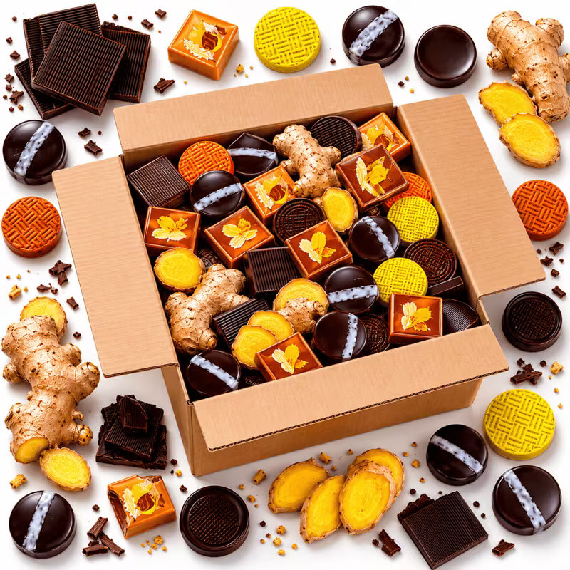 Individually wrapped ginger chocolate selection for gifting
