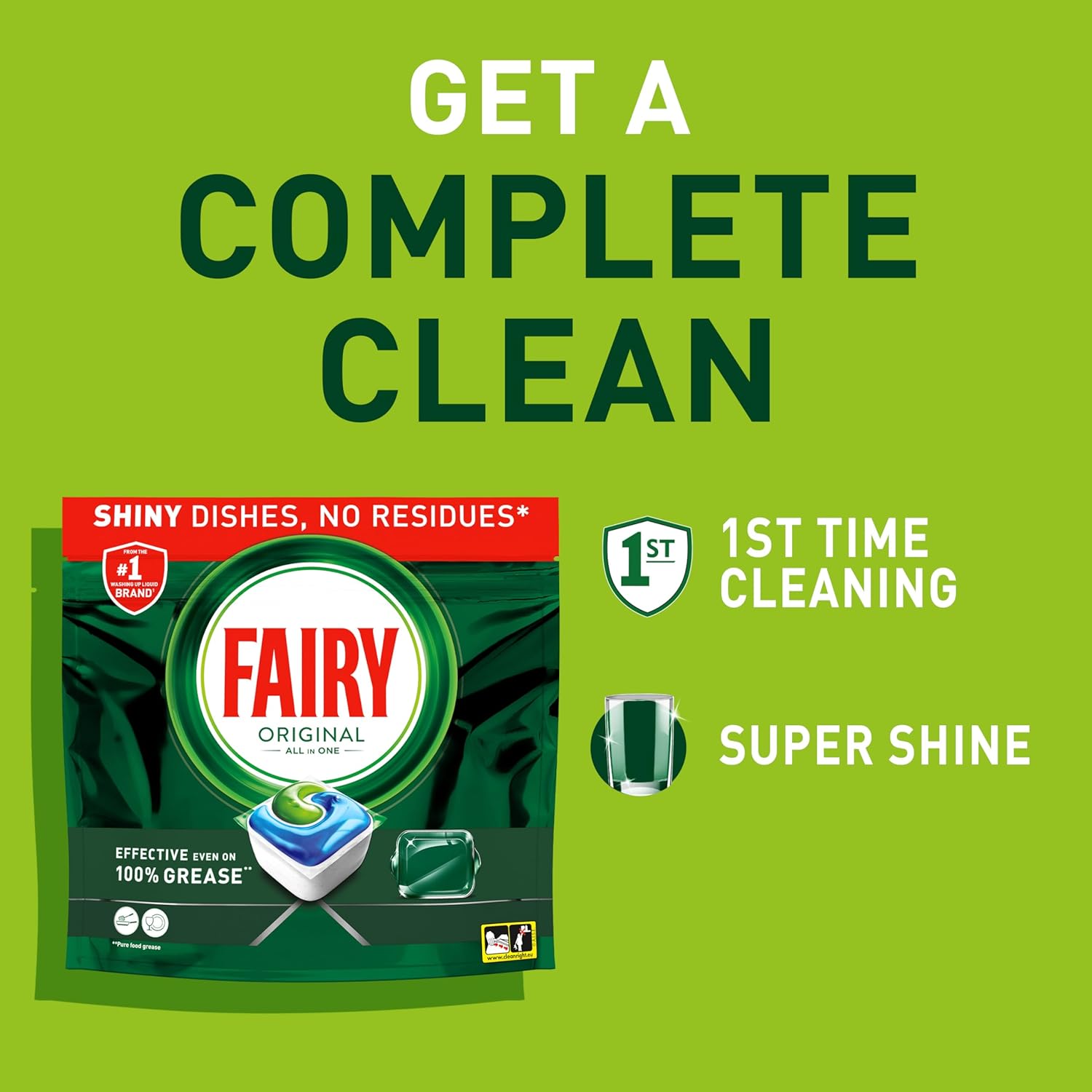 Powerful grease-cutting Fairy dishwasher tablets for deep cleaning