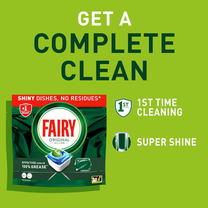Powerful grease-cutting Fairy dishwasher tablets for deep cleaning