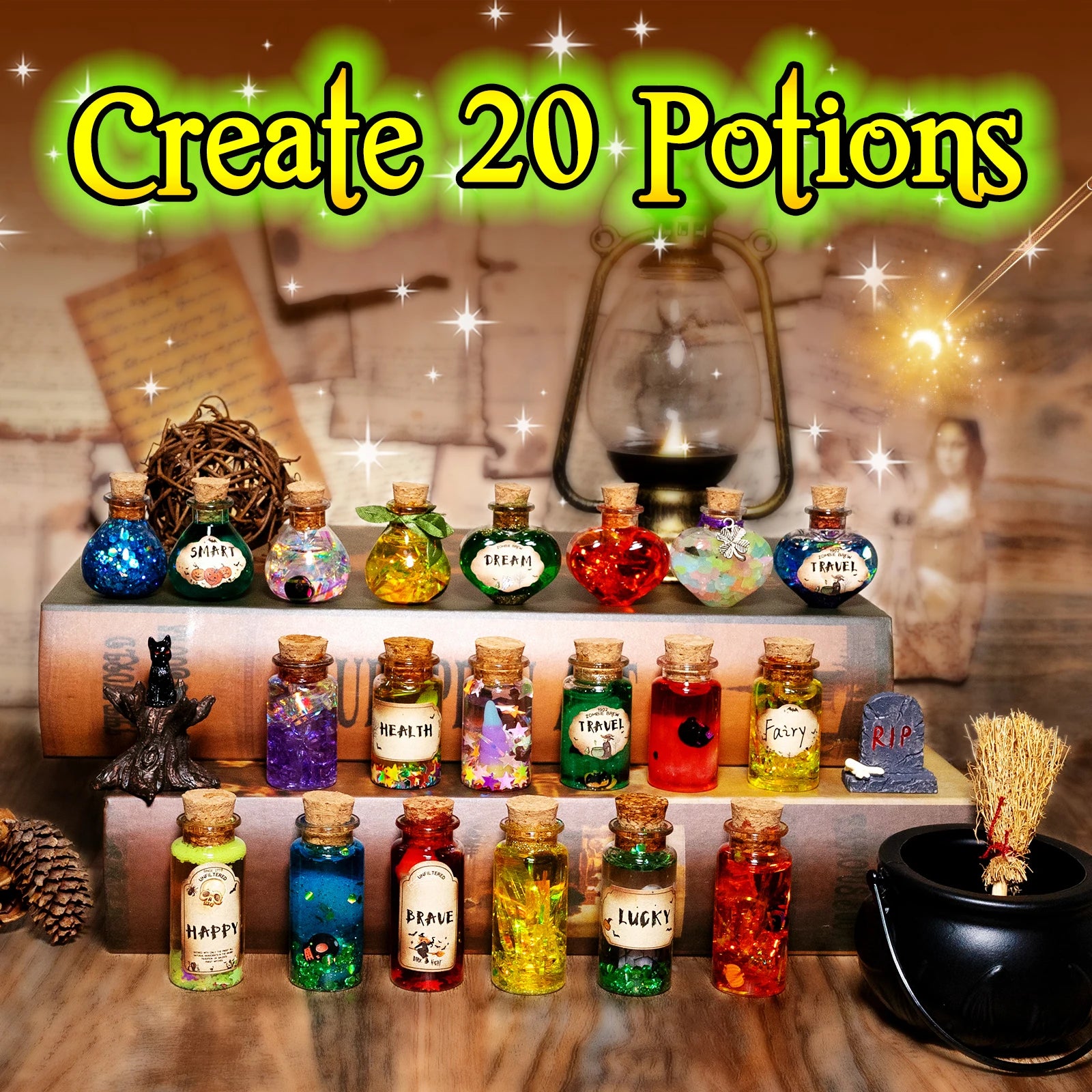 Kids magic kit for making colourful fairy potions