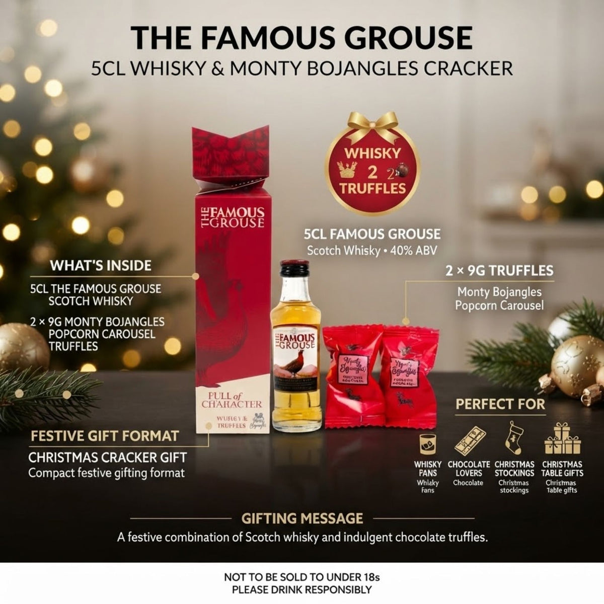 Famous Grouse Scotch whisky miniature Christmas cracker