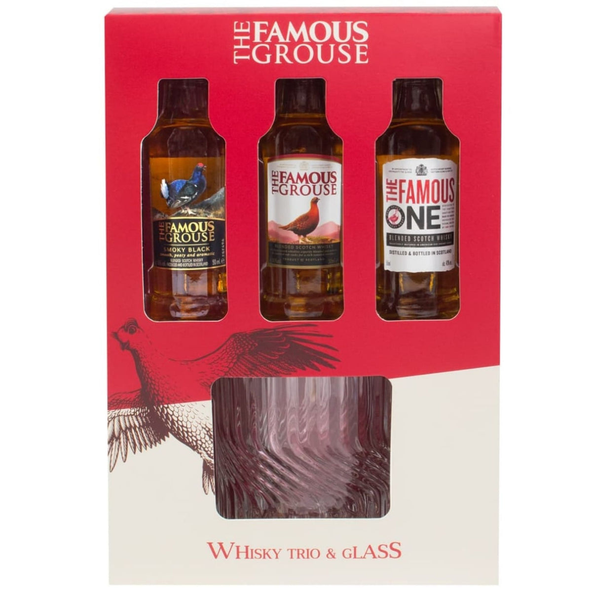 Three 5cl Famous Grouse Scotch whisky bottles