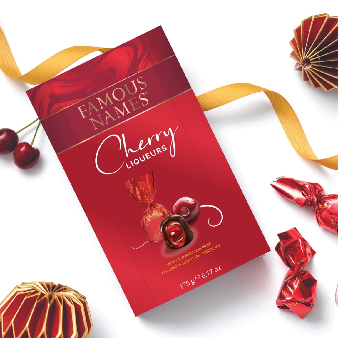 Dark chocolate cherry liqueur sweets by Famous Names