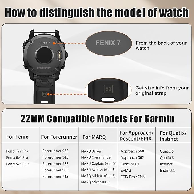 Durable QuickFit 22mm strap for Garmin Fenix series watches