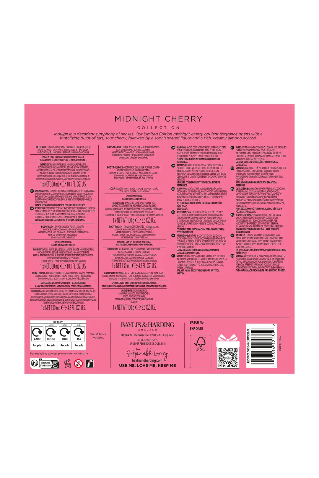 Festive and elegant pamper set featuring Baylis & Harding Midnight Cherry fragrance