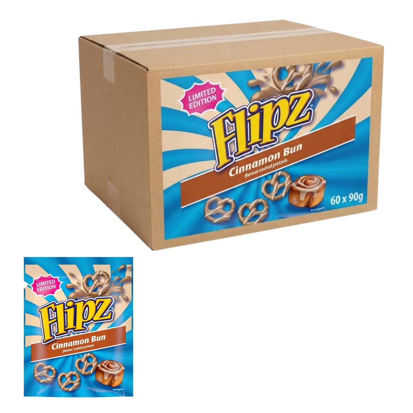 Flipz Cinnamon Bun Flavour Pretzel Snacks 60 x 90g