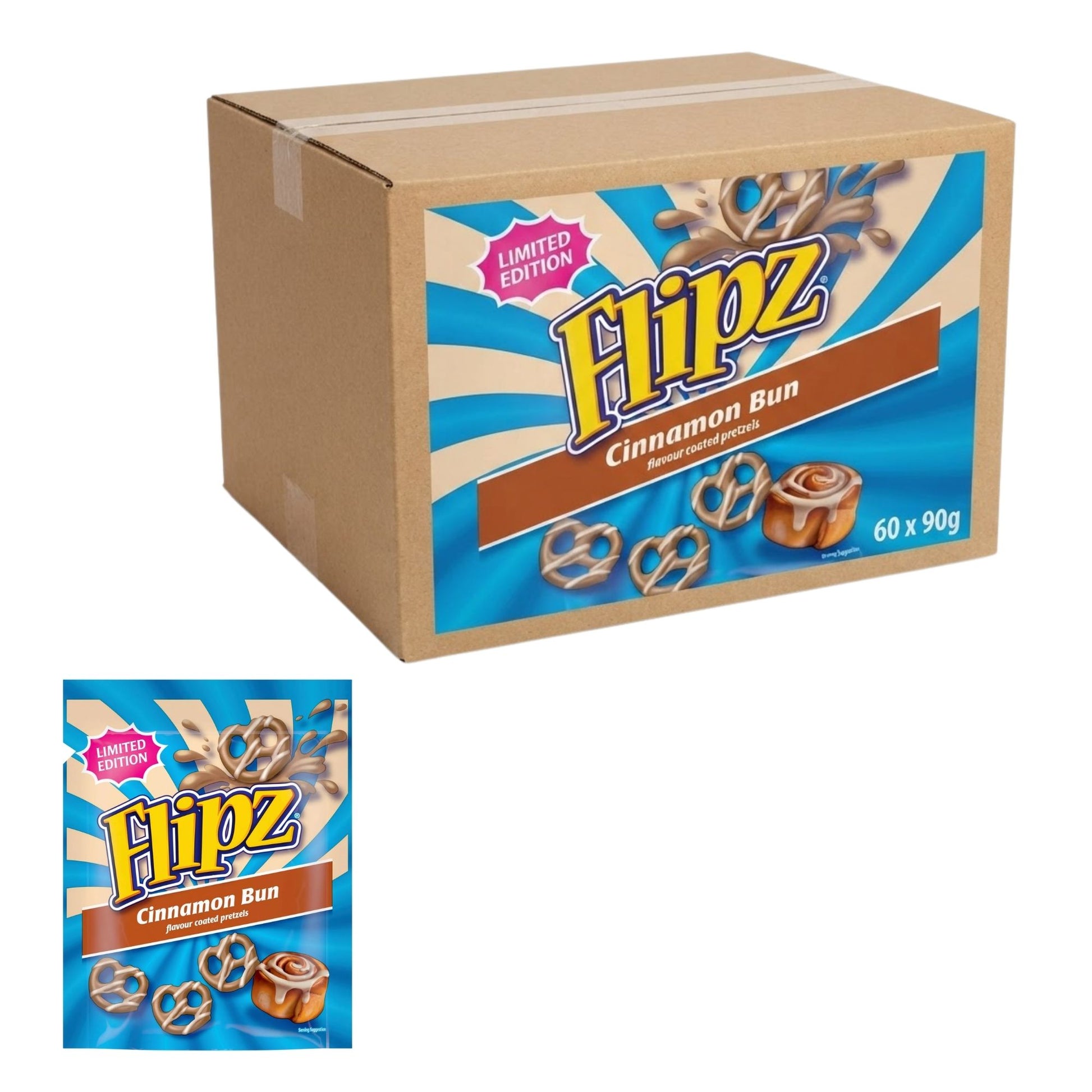 Flipz Cinnamon Bun Flavour Pretzel Snacks 60 x 90g