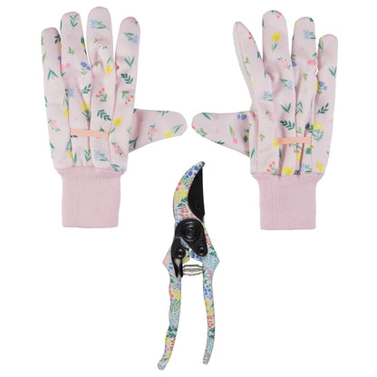 Floral garden tool set with pruning shears and gloves